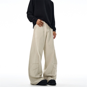 2025美式阔腿两色宽松做旧弯刀休闲裤男女简约轻工业松弛感垂廓形，男装休闲裤，星座301D-3