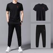 2023年夏款潮流休闲时尚男士运动短袖套装P120，男装休闲套装，电商D223-1