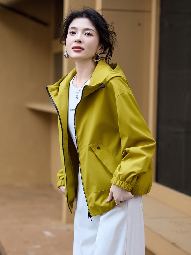 2026年春季新款宽松连帽纯色短外套夹克,女装短外套,简韵佳