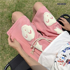 抖音品质潮流宽松中裤骷髅头发泡印花短裤B315-K23348-P45控58，男装休闲裤，电商B315