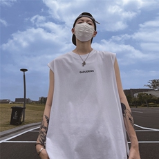 港风23新款夏季时尚美式百搭宽松圆领无袖短袖T恤DT65002P25控38，男装T恤，电商A268A