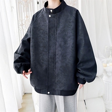 PY302/P85春装新款现货立领皮夹克男雾面潮流宽松大码皮衣外套，男装夹克，电商基地A050