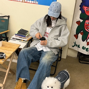 抖音得物高品质 25秋冬美式高街宽松结构防风高领连帽卫衣外套W60图片