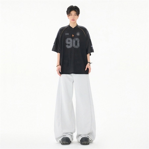 设计感明线水洗春夏美式弯刀牛仔裤男女长裤宽松裤子YD9006A-P70图片