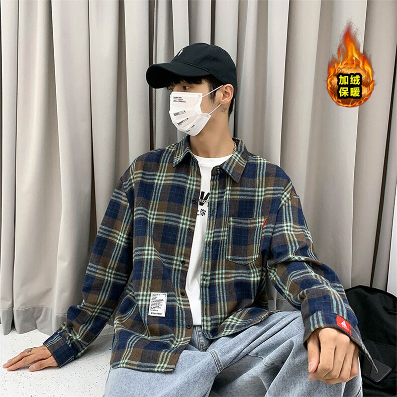 复古格子衬衣休闲长袖衬衫外套常规C751-特P32/加绒C9731-特P42,男装衬衫,电商A007