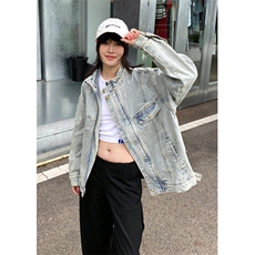 水洗复古做旧牛仔外套男春秋季宽松休闲情侣立领夹克J37，男装夹克，星座1116A（原606A-3）