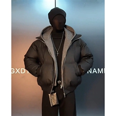 现货高品质重磅工艺美式高街假两件PU皮棉衣男女加厚棉服外套，男装棉衣，电商A486-1