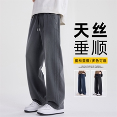 裤子男莱赛尔宽松直筒休闲裤百搭垂感松紧腰阔腿长裤子Z2589-P50，男装休闲裤，星座509