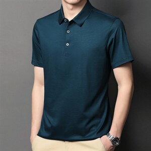 短袖T恤上衣POLO衫2023夏季新款中年男士翻领纯色商务休闲打底T恤图片