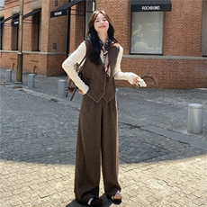 老钱风穿搭套装女2025秋季新款超好看复古马甲宽松阔腿裤两件套，女装套装/套裙，2C375