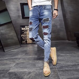 2021春夏薄款弹力牛仔裤男修身小脚裤时尚店主风QT6027-89058图片