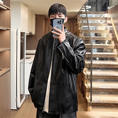 秋季新款男士皮夹克潮流宽松皮衣外套青年款A266-PY005-P85控138，男装夹克，电商A266