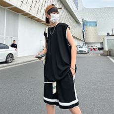 夏季现货主推青少年大码港风冰丝背心五分裤日系套装S12P50，男装休闲套装，电商B226