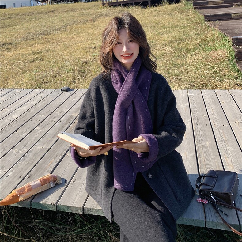 复古撞色双面羊绒大衣女2025秋冬新款独特别致小个子百搭毛呢外套,女装毛呢外套,慧尚2-185