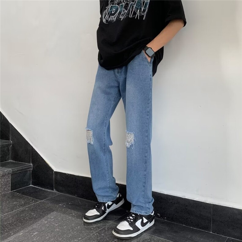破洞牛仔裤男韩版潮流痞子帅气2023秋夏新款ins宽松长裤RK215-P46,男装牛仔裤,星座412-3