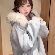 秋冬季绝美巨好看韩系学院风连帽大衣毛领加棉毛呢卫衣外套上衣，女装短外套，星座218-8