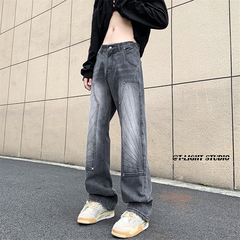 B221美式ins高街暗黑小众铆钉伐木裤牛仔裤LK23145-P65控88,男装牛仔裤,电商B221