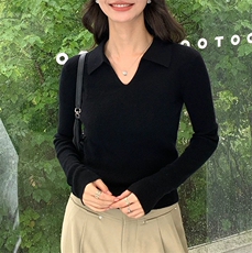 HE|简约气质baby山羊绒衫女半开领针织衫修身毛衣polo领毛衣，女装针织衫/毛衣，泰沅羊绒