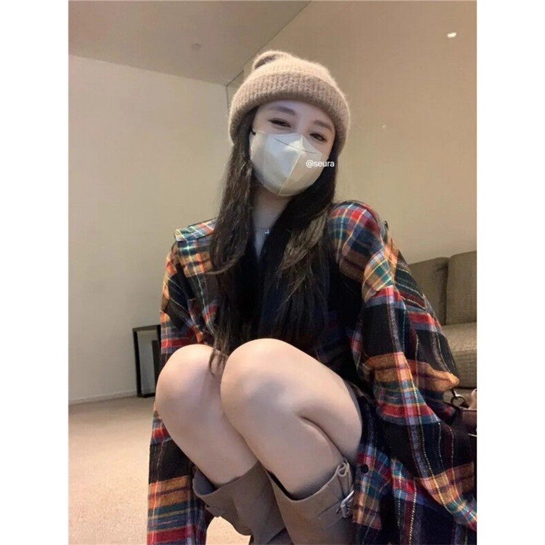 美式复古拼色格子衬衫男女春秋格子polo领长袖衬衫外套女CY31,男装衬衫,星座1116A（原606A-3）