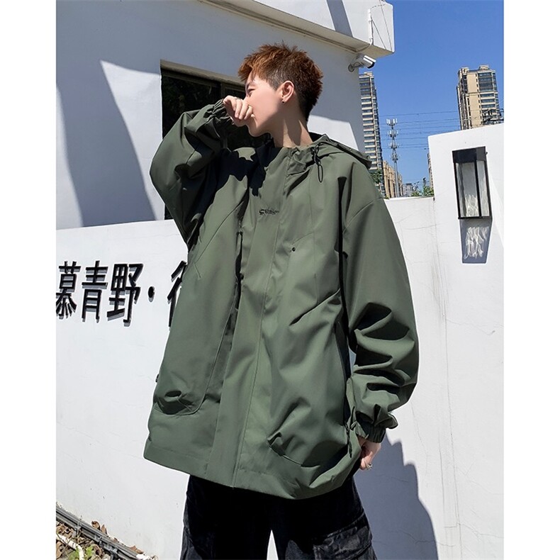 J745-P50加肥加大码夹克男士2025春秋新款潮流宽松时尚防风连帽,男装夹克,电商B323A