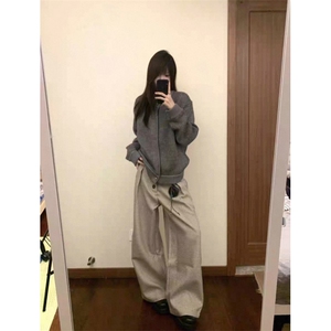 美式复古千鸟格西装裤男女款春秋潮牌宽松休闲百搭直筒阔腿长裤子图片