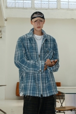24新款美式复古拉链开衫夹克长袖衬衫水洗破坏外套男H979P78，男装夹克，电商A341