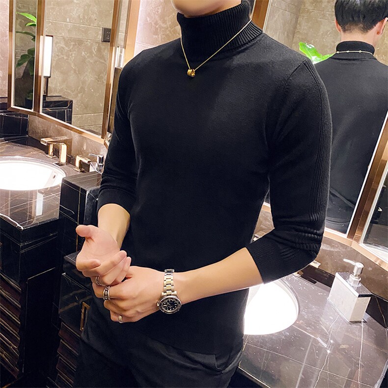 M09/p45两翻高领毛衣男秋冬纯色修身长袖针织打底衫男内搭毛衣,男装针织衫/毛衣,电商D303