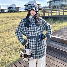 复古千鸟格双面呢大衣女2025年冬季新款韩系超好看气质羊毛呢外套，女装羊绒大衣，2C056