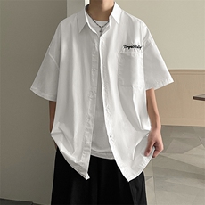 B225-C6024短袖-P58-X75-全棉-撞色-刺绣日系字母刺绣短袖衬衫，男装T恤，电商B225