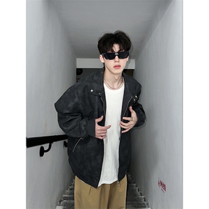 美拉德棕色皮衣外套男款立领短款机车夹克美式复古cleanfit棒球服图片