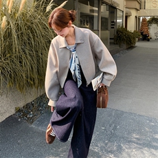 韩系休闲宽松浅灰色毛呢外套女秋冬2025新款小个子独特漂亮巨好看，女装短外套，2C129