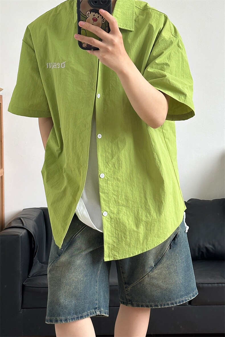 夏季新款速干短袖刺绣衬衫潮流港风宽松百搭男半袖CS285-P35,男装T恤,星座301C-5