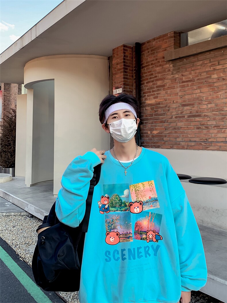 2024秋340克抖音品质印花圆领卫衣宽松216-2-WY97-P40白色,男装卫衣,星座716-1