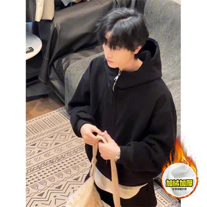 480G重磅加绒硬挺boxy男女秋冬美式高街结构高领卫衣开衫厚外套,女士秋季衣服搭配技巧图片