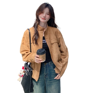 现货麂皮绒夹克女短款2025秋季新款韩版复古休闲时尚设计感外套图片