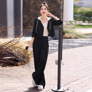 粉色休闲西装套装女春秋气质御姐高级感2025新款时尚阔腿裤两件套图片