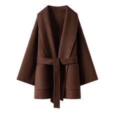 2025年秋季新款百搭女士POLO领系带短款长袖大衣，女装双面呢大衣，织美生