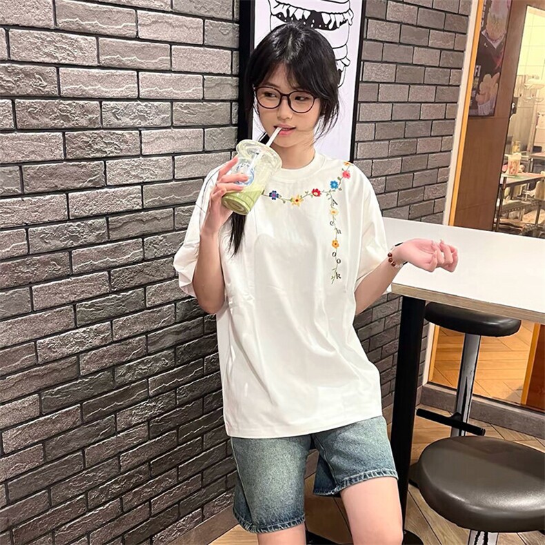万针全刺绣工艺抖音得物高品质260克重磅纯棉双纱美式高街短袖T恤,男装T恤,电商A486-1