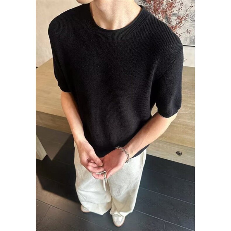 潮流新款百搭无品牌老钱风松弛透气圆领短袖针织衫气质T1155，男装T恤，星座1116A（原606A-3）