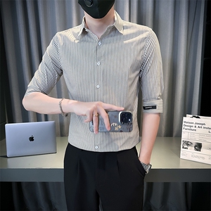 夏季男士七分袖条纹衬衫男休闲修身休闲衬衣A236-C667-P58图片