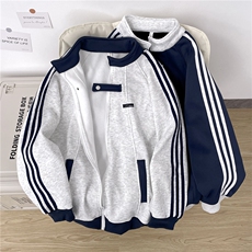 加绒加厚运动夹克男三条杠开衫卫衣棒球服外套JK004-P45加绒P50，男装夹克，星座308B-2