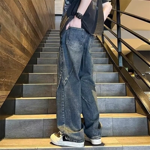 春秋新款男士裤子复古高街牛仔裤宽松直筒阔腿长裤N1080-P40图片