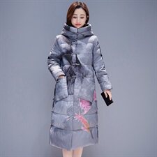 2020年冬季时尚气质优雅舒适宽松休闲口袋图案中长款长袖棉衣/棉服，女装棉衣/棉服，瑶迪依秀