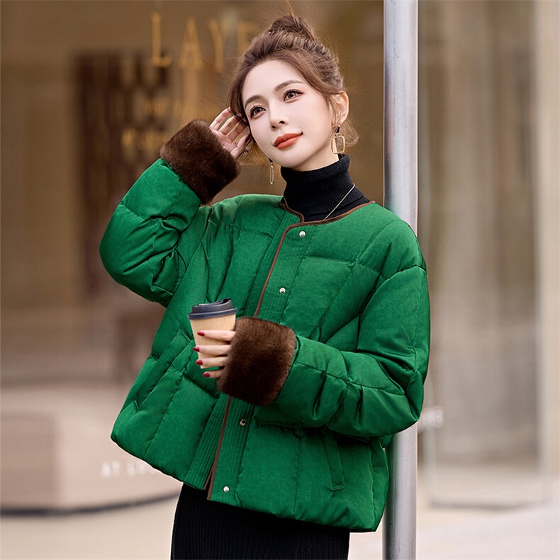 新中式国风提花圆领羽绒服女2024冬季新款小个子90白鸭绒保暖外套,女装羽绒服,姿衣坊