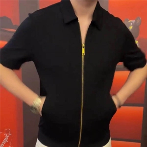 现货 高品质 抖音 潮牌帅气高弹力拉链短袖T恤男 T399P55图片