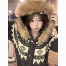 美式复古费尔岛连帽可拆卸毛领毛衣秋新款男女百搭宽松帽衫MYM43，男装针织衫/毛衣，星座516A