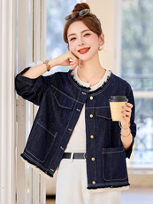 时尚拼接假两件小香风牛仔短外套女2025春秋新款洋气减龄夹克上衣，女装短外套，沁沁公主