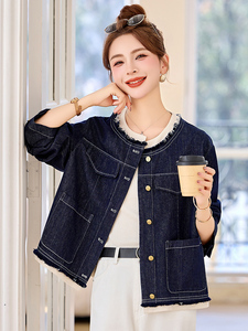 时尚拼接假两件小香风牛仔短外套女2025春秋新款洋气减龄夹克上衣图片