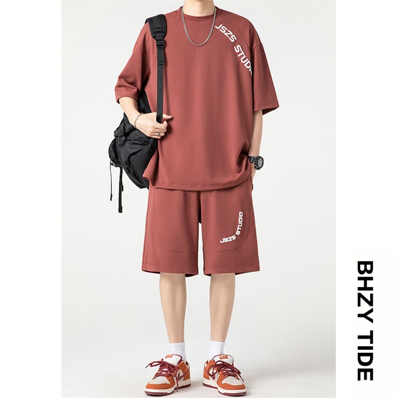 抖音品质2023夏季港风日系宽松大码休闲运动套装XZ80030-P70,男装休闲套装,电商A042