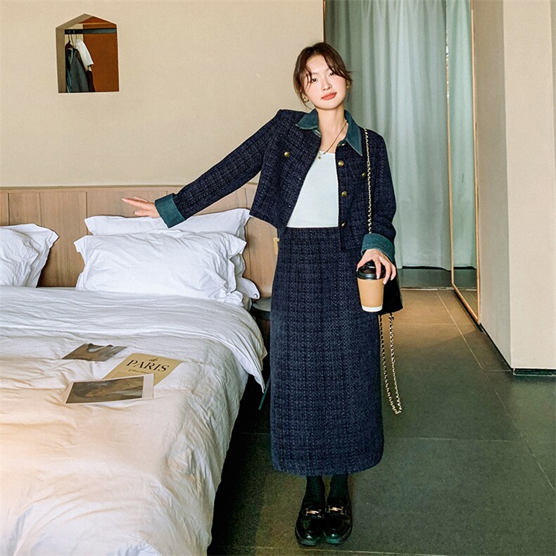 气质感穿搭小香风套装女初春秋超火好看高级感外套半身长裙两件套,女装套装/套裙,2C316